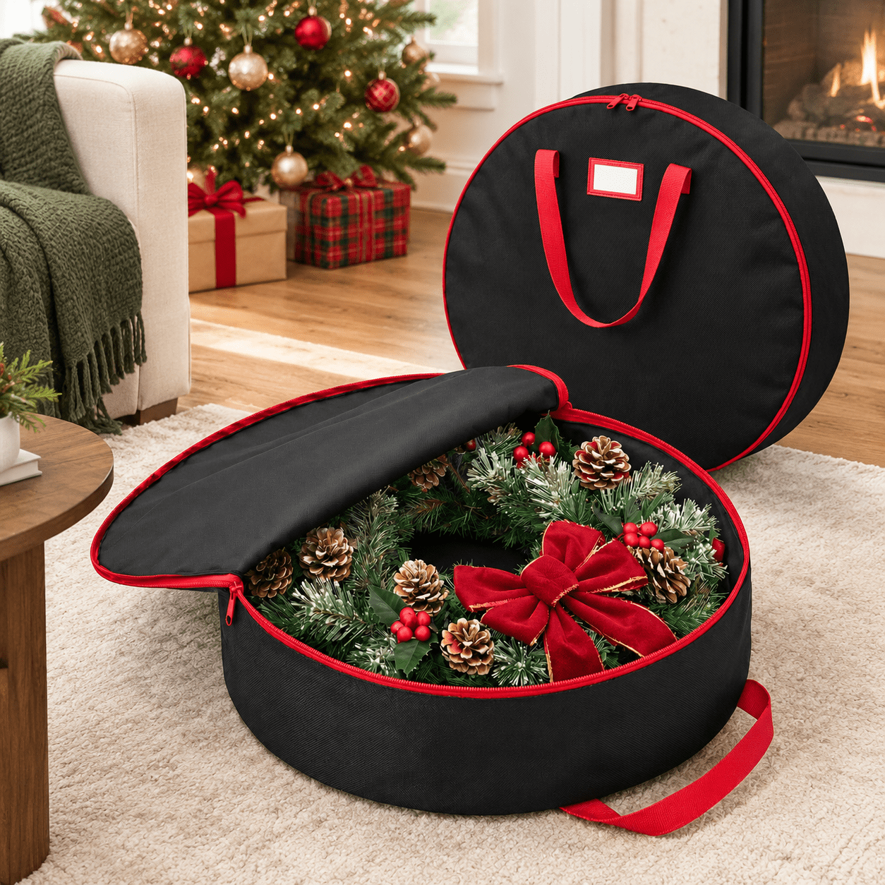 Black 36 Inch 2-Pack Oxford Fabric Wreath Storage Container Bags ...