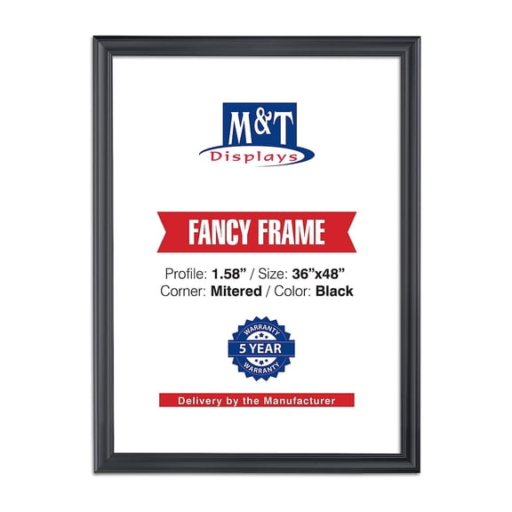Black 36x48 Picure Frame, 1.58 inches Aluminum Profile, Front Loading Wall Mounting Fancy Snap Frame