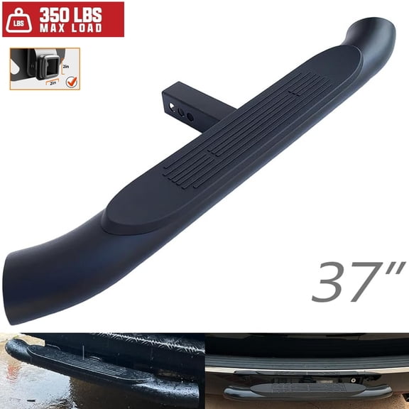 Black 37" Towing Hitch Trailer Tow Hitch Step Bar 4" Oval Curved Rear Bumper Guard for 2" Receiver SUV Pickup Truck
