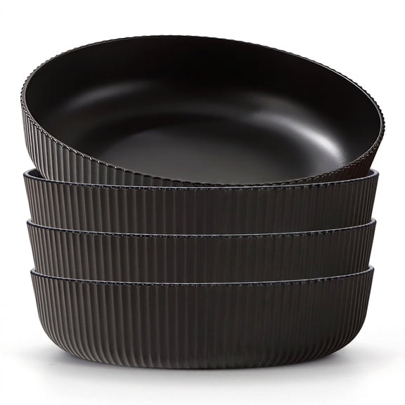 Black 37oz Plastic Unbreakable Serving Bowl Set of 4 for Pasta Salad Soup