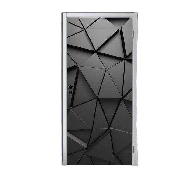 Black 3D 3D Geometric Pattern Door Sticker Door Film Door Poster Self-Adhesive Wall Sticker PVC Door Wallpaper