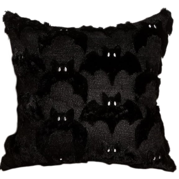 Black 3D Fuzzy Bat Throw Pillow Cover, Gothic Halloween Cushion Case with GlowingEye Detail for Sofa, Bed, Indoor Fall Home Decoration