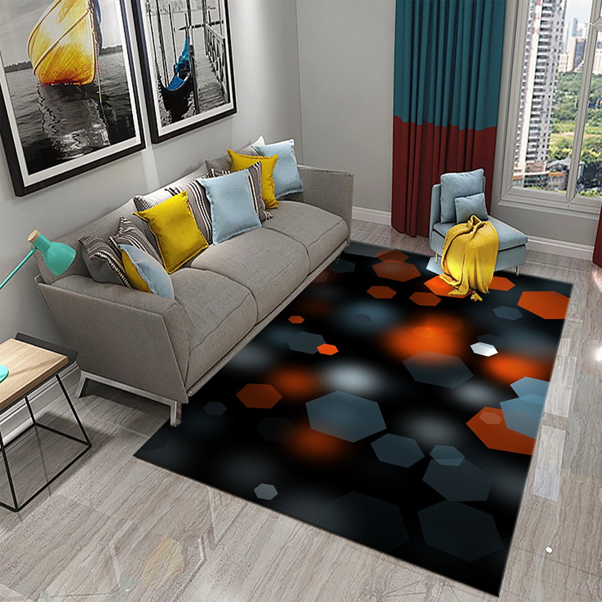 Black 3D Hycomb Carpet Abstract Geometric Rug for Teen Men Spatial ...