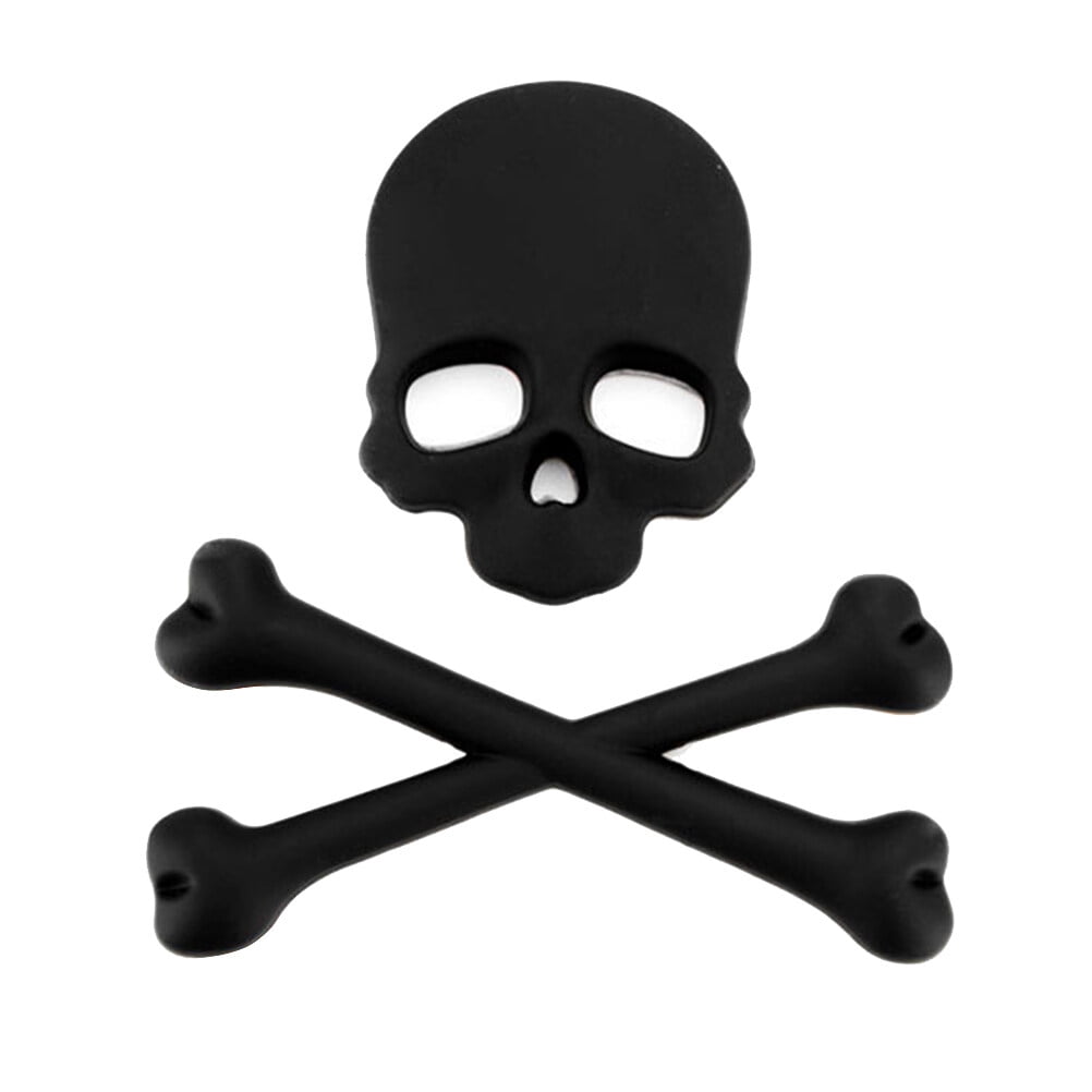 Black 3D Metal Skull Head Car Sticker Rear Trunk Crossbone Emblem ...