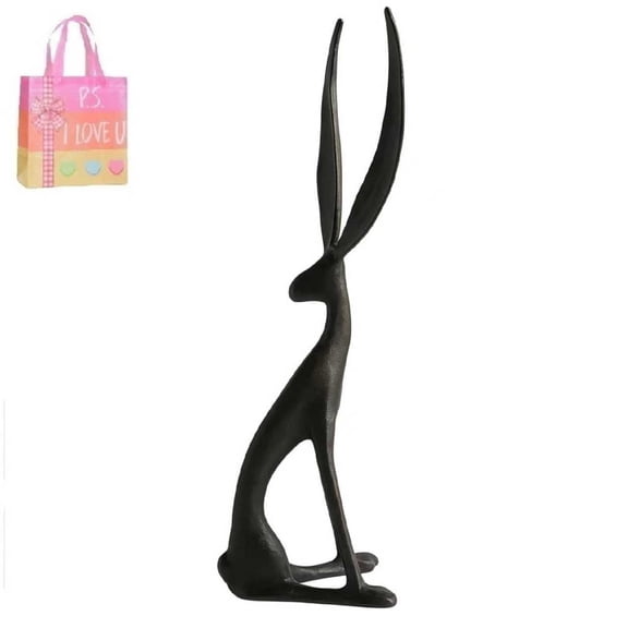 Black 3D Printed Rabbit Sculpture - Modern Bunny Figurine Decoration, 9.8 Inch Easter Home Decor for Living Room, Office, Bookshelf, Desk and Display(XX)