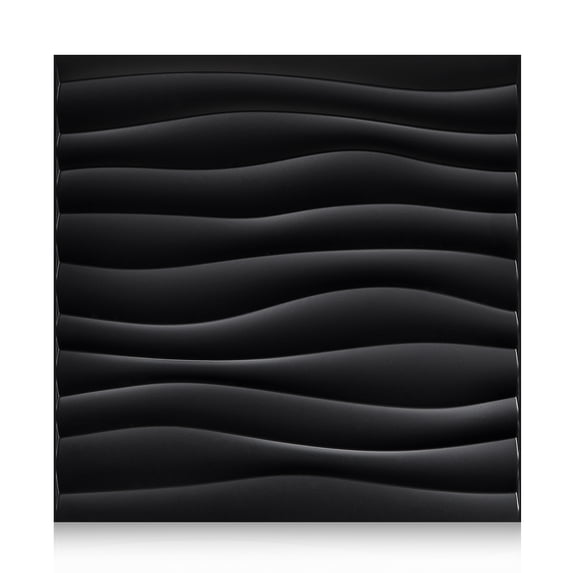 Black 3D Wall Panels, Wave Design Textured PVC Wall Panels, 11.8''x11.8 ...