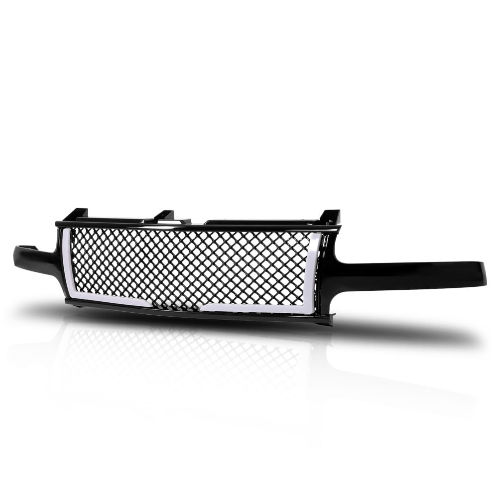 Black 3D Wave Mesh Bumper Grille w/LED BAR DRL for 9902 Chevy Silverado/Tahoe 00 01 02 03 04 05