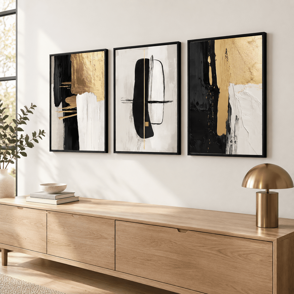 Black 3pc(36l*24w In) Modern Abstract Framed Canvas Wall Art Set ...