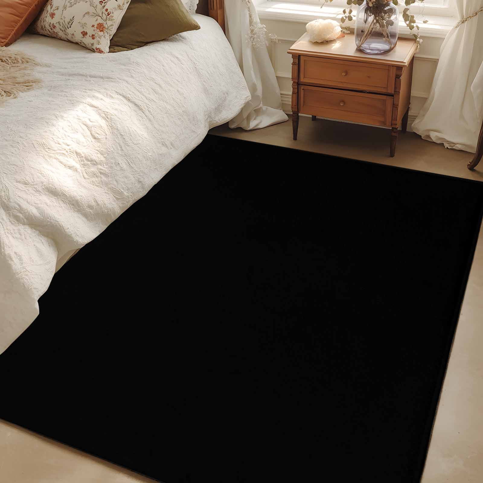 Black 3x5 Area Rugs, Farmhouse Solid Black Color Modern Art Non-Skid ...
