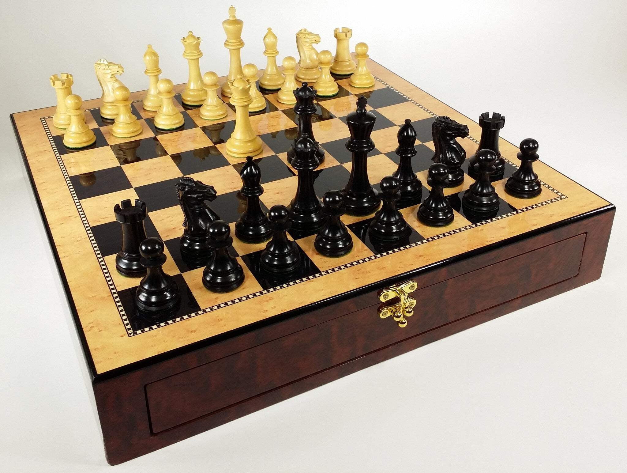 Black 4 5/8" Anderssen Staunton Wood Chess Set Large 20" Walnut Color Storage