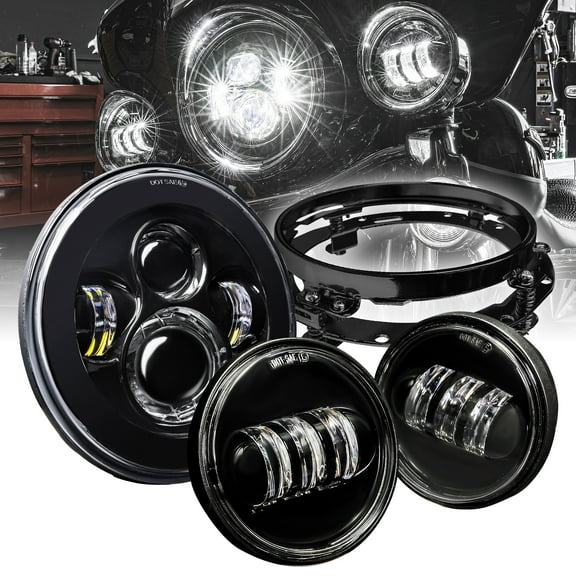 Black 4.5" Passing Light + 7" CREE LED Headlight w/ Bracket for Harley Davidson