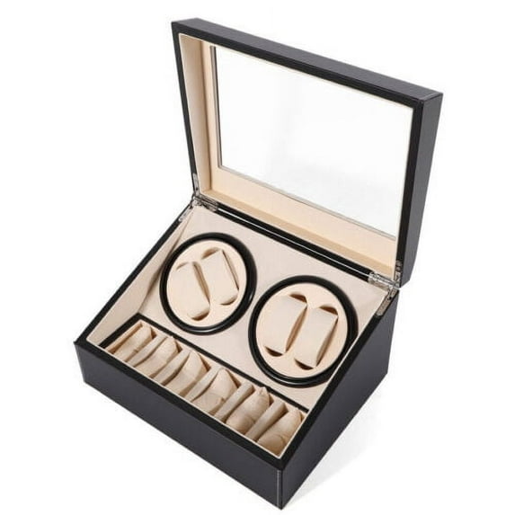 Black 4+6 Automatic Rotation Watch Winder Display Case Wooden Storage Box