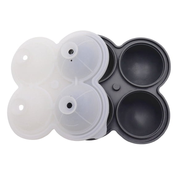 Black 4 Ball Ice Cube Tray, Silicone Sphere Mold For Whiskey, Slow Melt Round Freezer For Cocktail Drinks