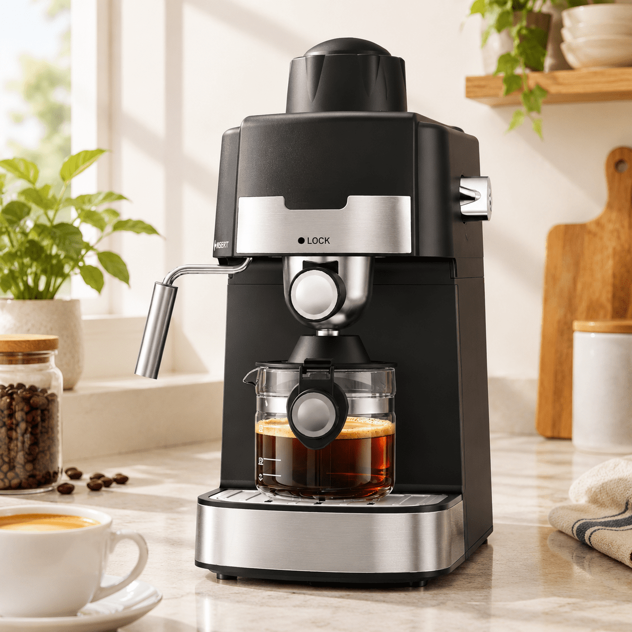 Simple Exspresso Machine Black 4-Cup Compact Espresso Machine for Homemade Coffee Drinks ...