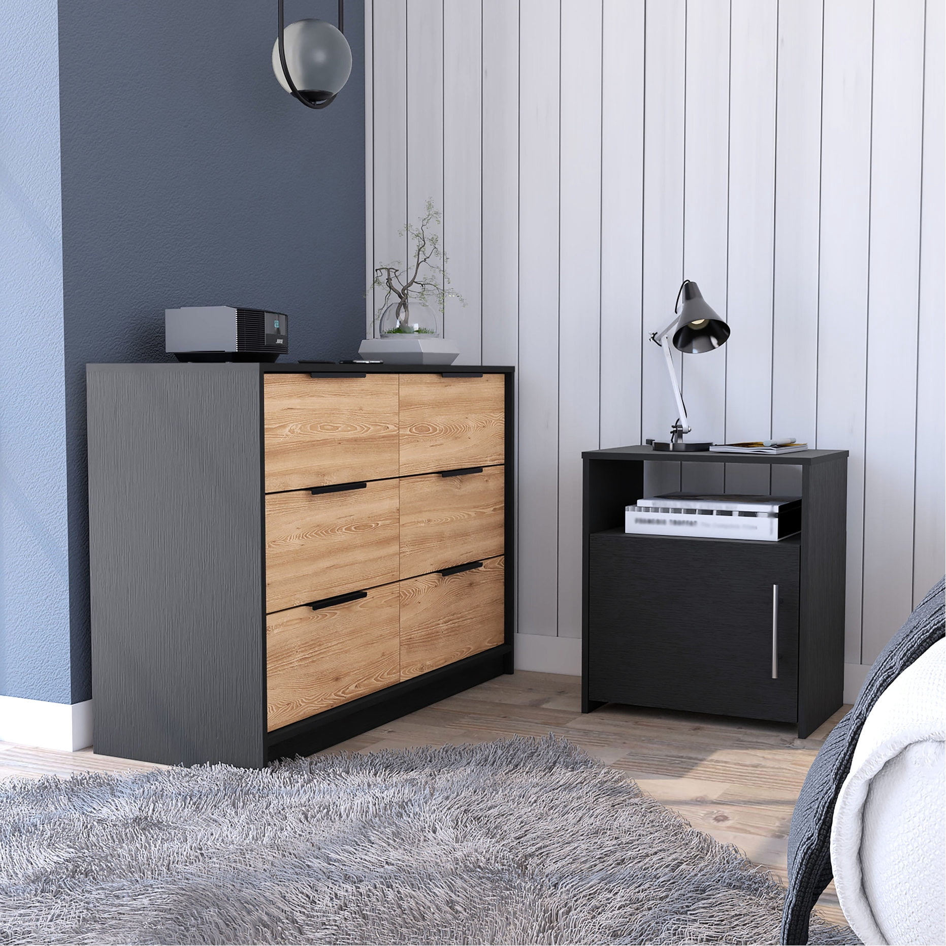 Black 4 Drawer Dresser and Nightstand Set with High - Quality Wood / Durable Bedroom Furniture Black 4 Drawer Dresser and Nightstand Set with High - Quality Wood / Durable Bedroom Furniture