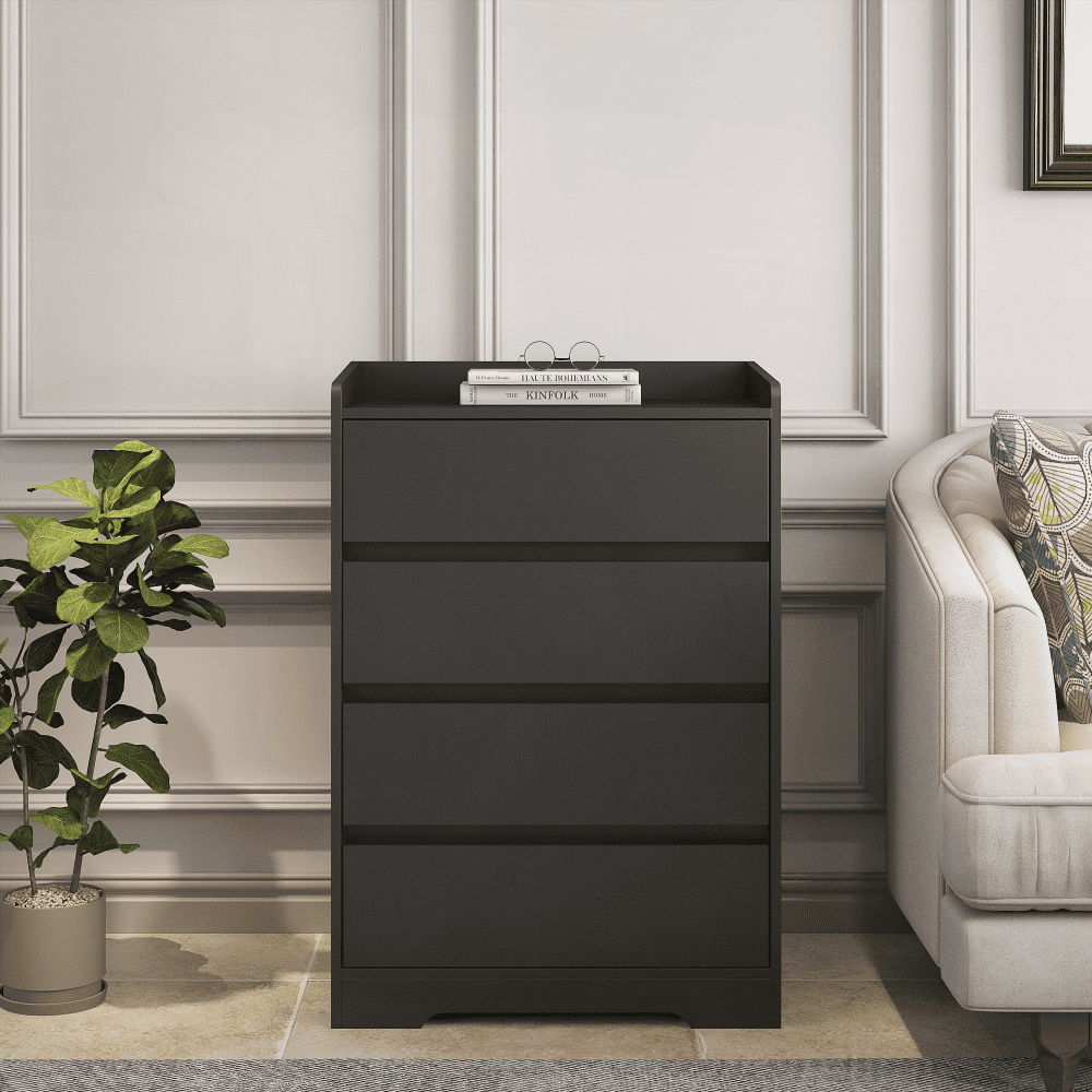 Black 4-Drawer Handleless Dresser - Waterproof Modern Wooden Chest with ...