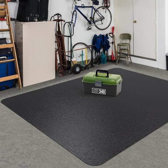 Black 4 Foot by 6 Foot Rectangular No Slip Waterproof Vinyl Floor Mat for Dining Room or High Chair