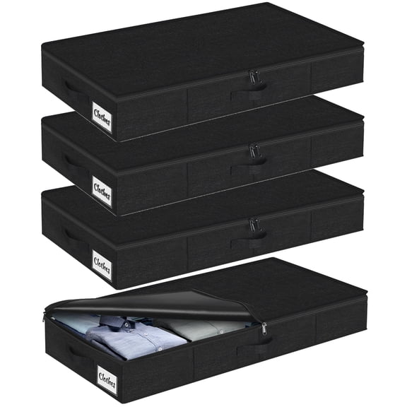 Black-4 Pack 5in-thin Under Bed Storage Containers, Low Profile Fabric Organizer for Dorm and Home Storage