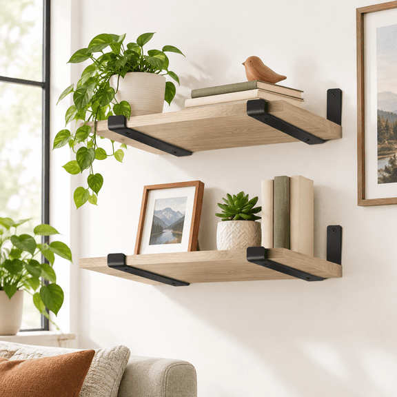 Black 4 Pack 7.25 Inch J Lip Shelf Brackets Industrial Iron Wall Supports