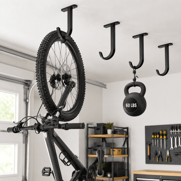 Black 4-Pack Heavy-Duty Alloy Steel Bike Garage Ceiling Mount Hooks