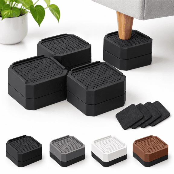 Black 4 Pack Two Layers 3 Inch Furniture Risers Heavy Duty Stackable Bed Elevators