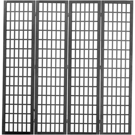 Black 4-Panel Folding MDF Privacy Screen Japanese Style Partition for ...