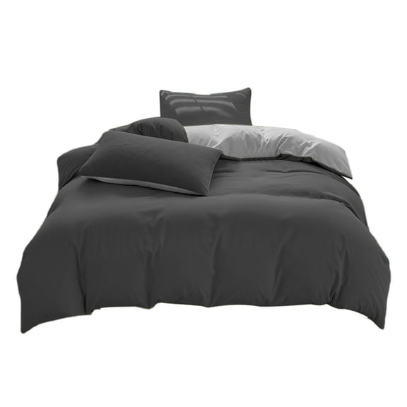 Black 4 Piece Bedding Set King Size 78.74X90.55In Bed Sheet Duvet Cover Pillowcases All Season Washable Cotton Spandex Solid Color Modern Home Textile Complete Set For Bedroom Decor