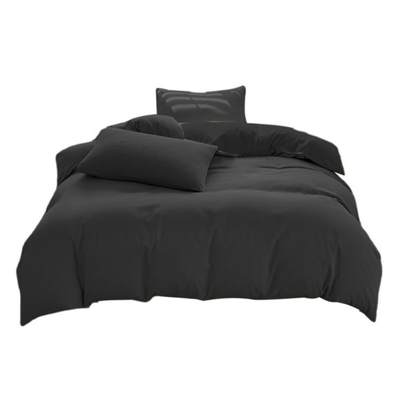 Black 4 Piece Bedding Set King Size 78.74X90.55In Bed Sheet Duvet Cover Pillowcases All Season Washable Cotton Spandex Solid Color Modern Home Textile Complete Set For Bedroom Decor