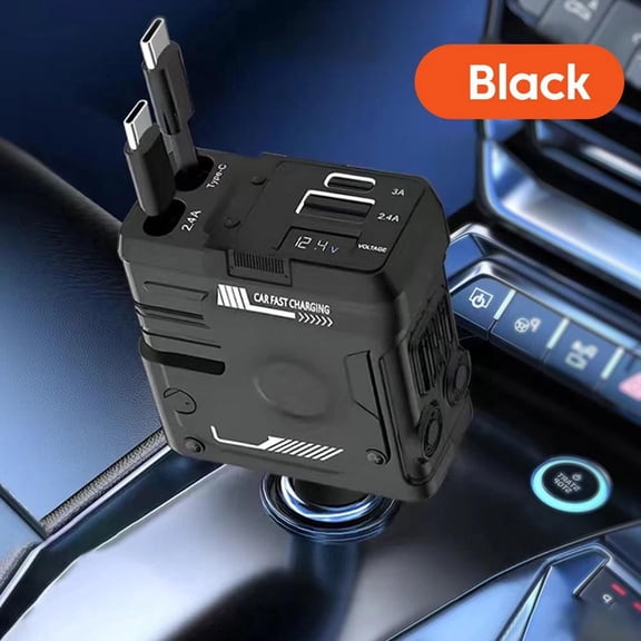 Black 4 Port USB Car Charger Fast Charging Adapter 12V 24V Multi Port USB Charger with LED Indicator Compatible with iPhone Samsung Android Phones Tablets GPS Dash Cam Car Truck SUV RV