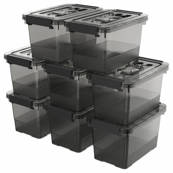 Black 4 Quart Plastic Storage Latch Bins, 8 Pack