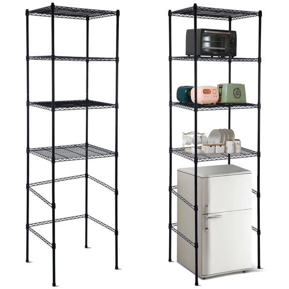 Black 4-Tier Adjustable Metal Storage Shelf Stand for Mini Fridge &