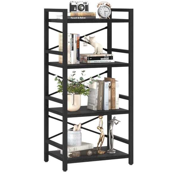 Black 4-Tier Industrial Bookshelf Narrow Storage Organizer For Books CDs Movies Bedroom Office Living Room