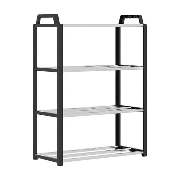 Black 4-Tier Shoe Rack Organizer, Plastic Storage Shelf For Entryway Closet