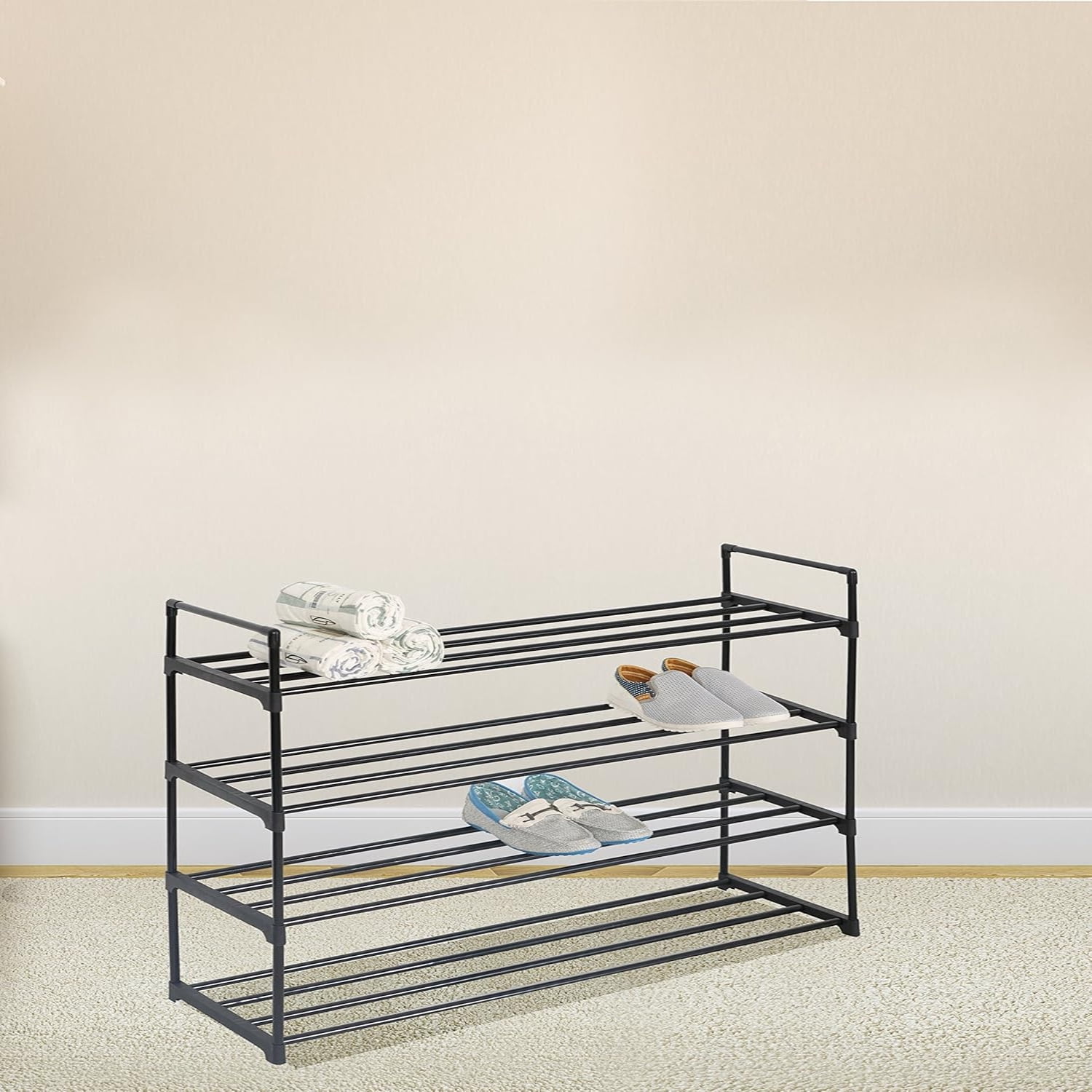Black 4Tier Shoe Rack Shoe Tower Shelf Storage Organizer