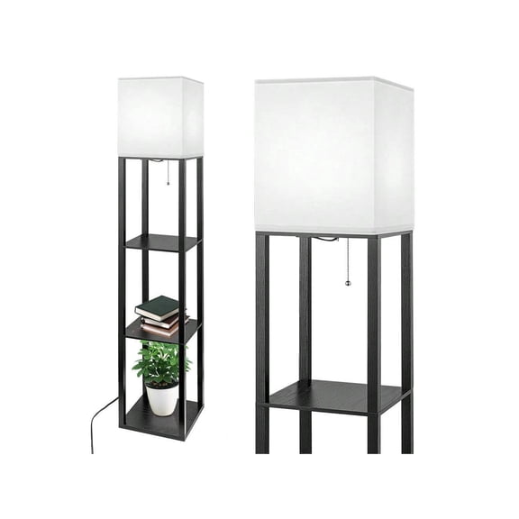 Black 4-Tier Standing Shelf Lamp, 3-Color Dimmable for Home Office & Bedroom