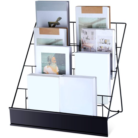 Black 4-Tier Wire Book Display Stand For Magazines, Comics, Brochures And Literature