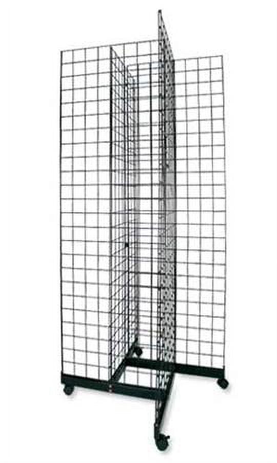 Black Steel 4-Way Wire Grid Display Tower with Casters