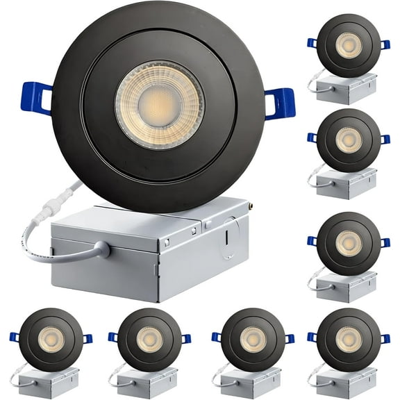Black 4-inch Integrated Slim Panel Downlight Recessed Lighting with Gimbal 3000K (Warm White) 7W 560lm - Energy Star (8 Pack)