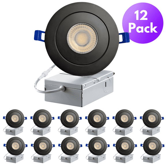 Black 4-inch Integrated Slim Panel Downlight Recessed Lighting with Gimbal IC Rated 4000K (Natural White) 7w 560lm - Energy Star (12-Pack)