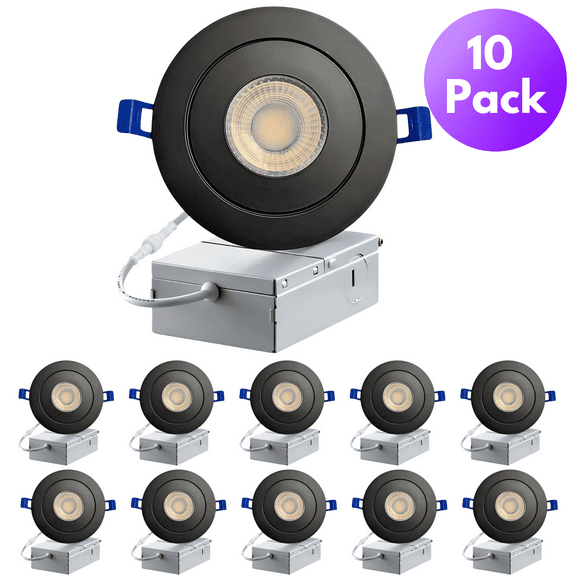 Black 4-inch Integrated Slim Panel Downlight Recessed Lighting with Gimbal IC Rated 5000K (Cool White) 7w 560lm - Energy Star (10-Pack)