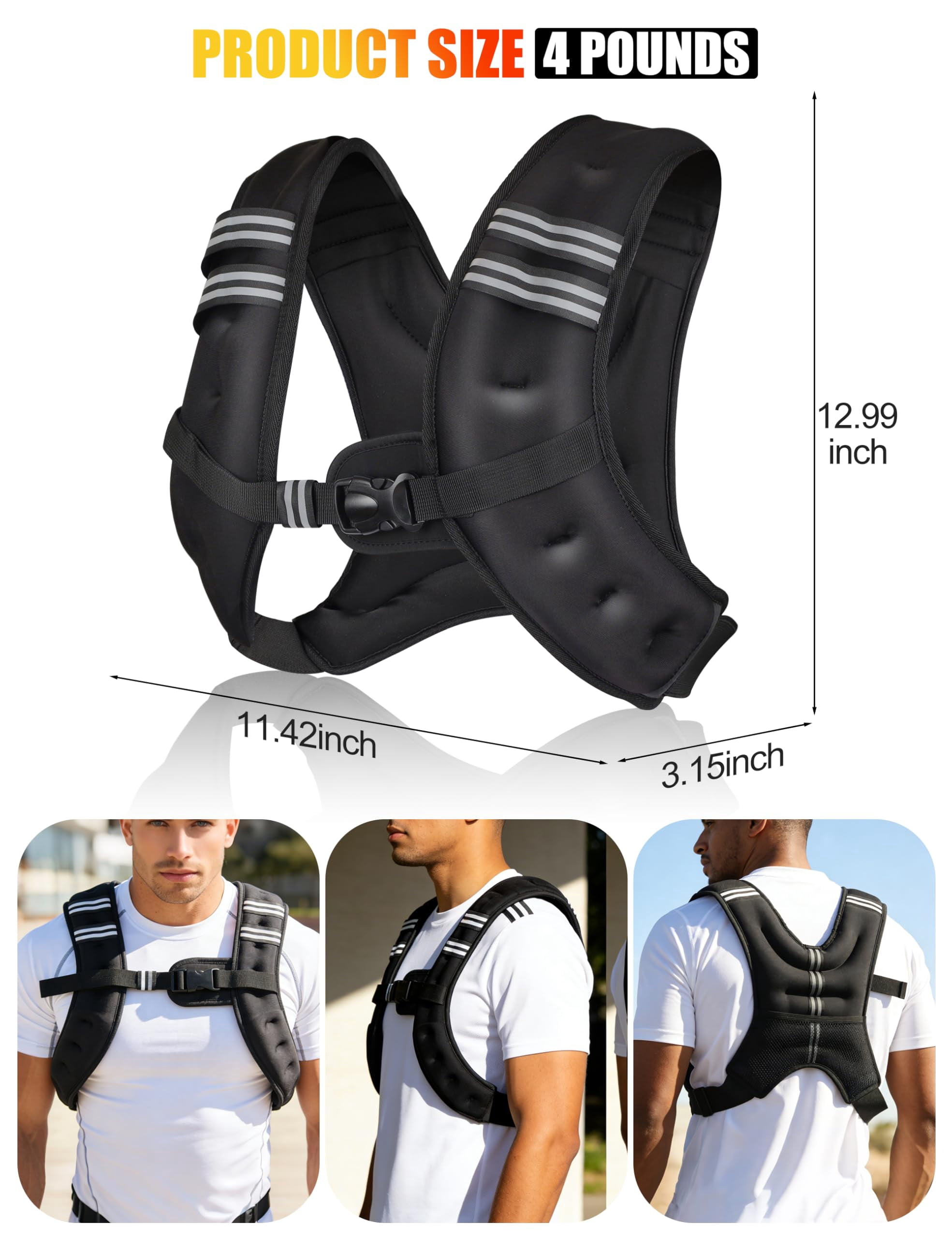 Black 4 lbs Weighted Vest for Men Women Running Workout Jogging Walking