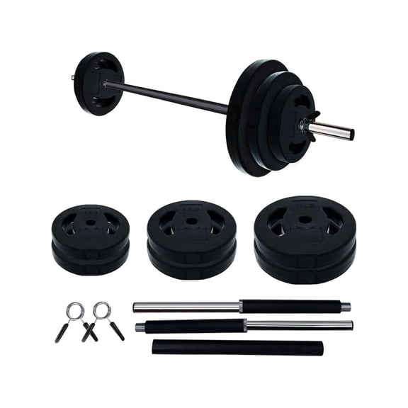 Black 40 Lbs Barbell Weight Set Adjustable Free-Weights Strength-Training Equipment For Home & Gym Use Adjustable Barbell Weight Set With Cushioned Grips & Quick-Change Rubber Plates