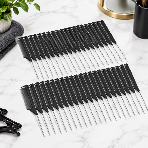 Black 40 Metal Carbon Parting Hair Combs For Styling Curly Braiding Hair