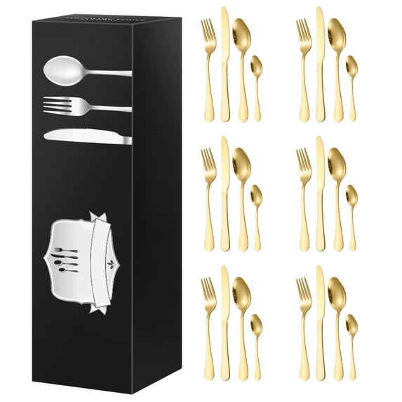 Khen Black Sabre Cutlery Set Of 6 - 18/8 Stainless Steel Modern Flatware, Dishwasher Safe-1065001