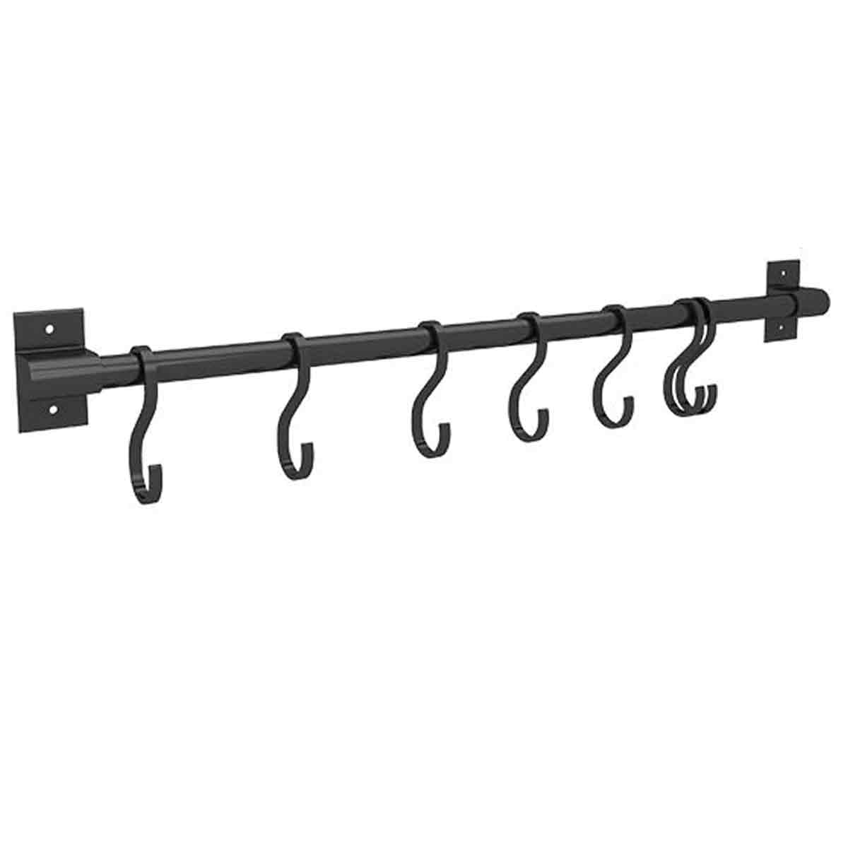 Storage Rack With Hooks Black 40Cm;With 6 Hooks Kitchen Hanging Rack With Hooks Wall Mounted ...