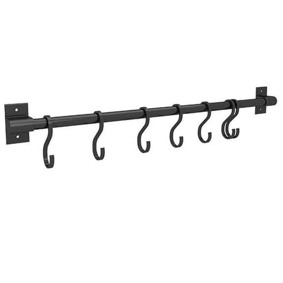 Black 40Cm;With 6 Hooks Kitchen Hanging Rack With Hooks Wall Mounted Holder Space Aluminum Single Rod Bar Easy Storage Rack