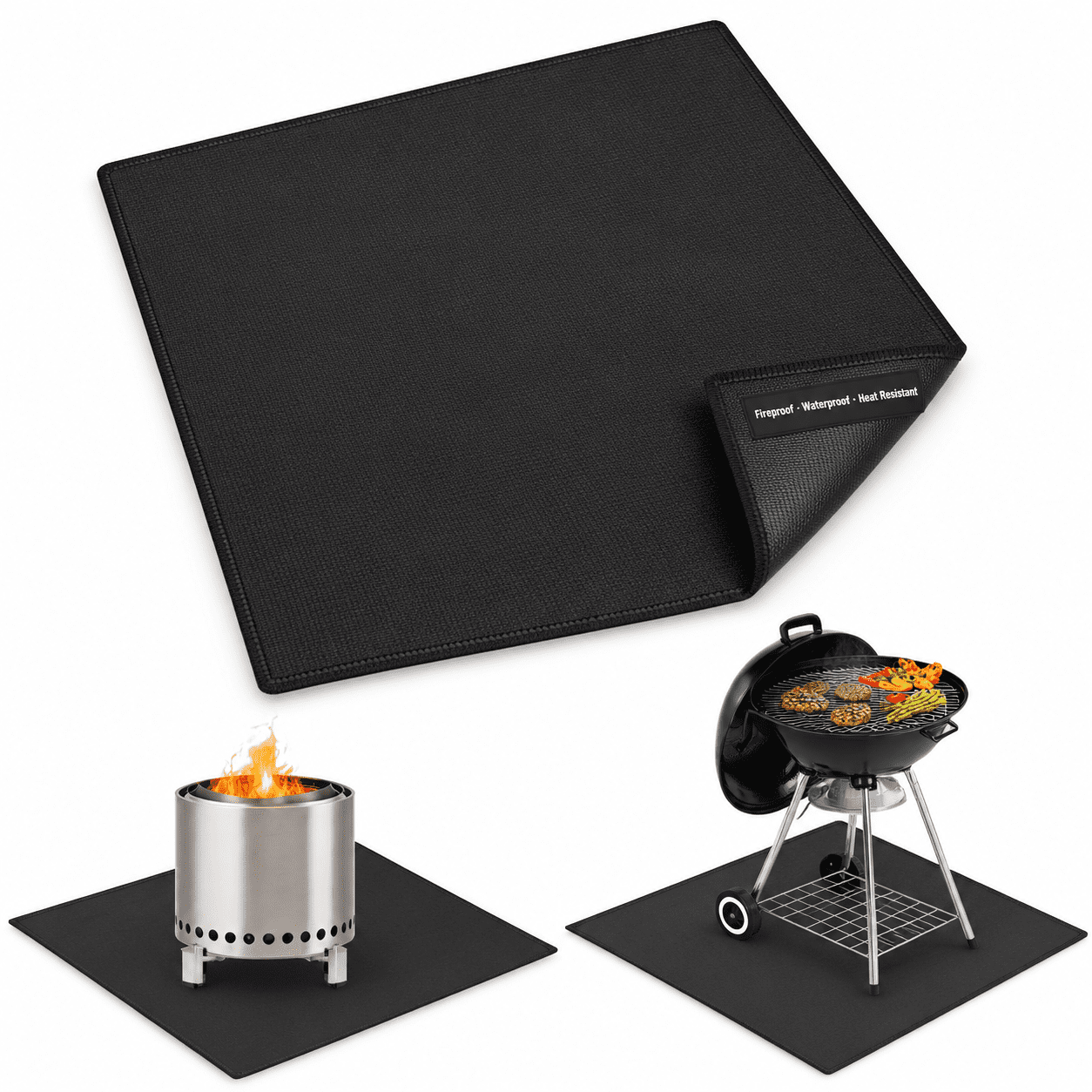 Layering Mat Black 40x40 Inch Square Fire Pit Grill Mat, 4-Layer Heat-Protective Pad ...