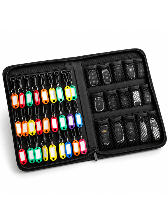 Black 42 Hook Portable Zippered Waterproof Key Case Organizer