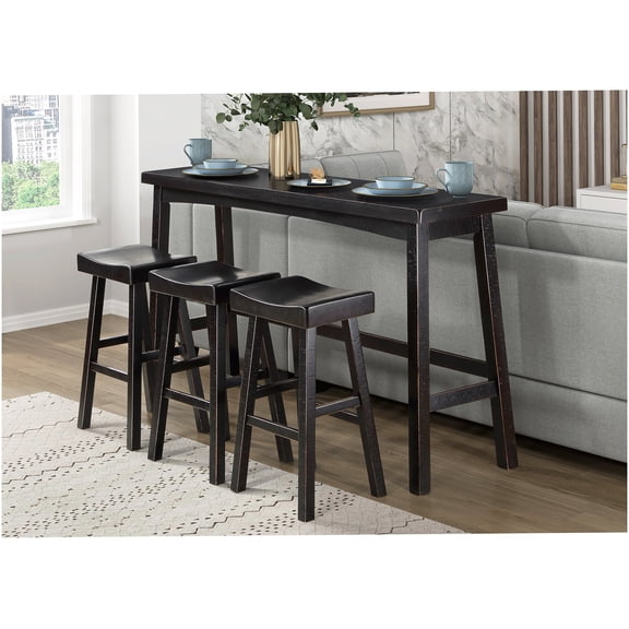 Black 42 Inch Pub Table Set with 3 Stools, Solid Wood Counter Height Dining Set for Kitchen, Breakfast Nook or Bar