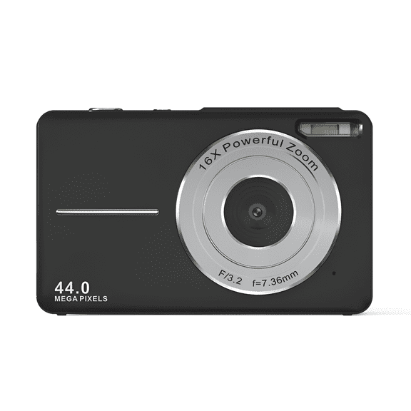 Black 44MP Digital Camera, 16X Zoom, Anti-Shake & Fill Light for Students & Daily Use